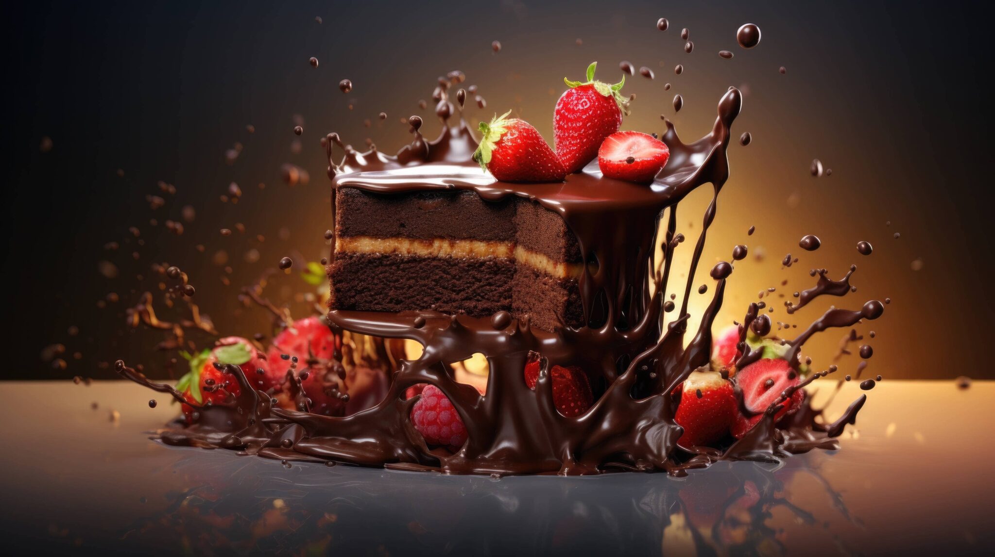 a decadent chocolate cake sits at the center with chocolate shards and strawber qrxu7pvf 1 scaled